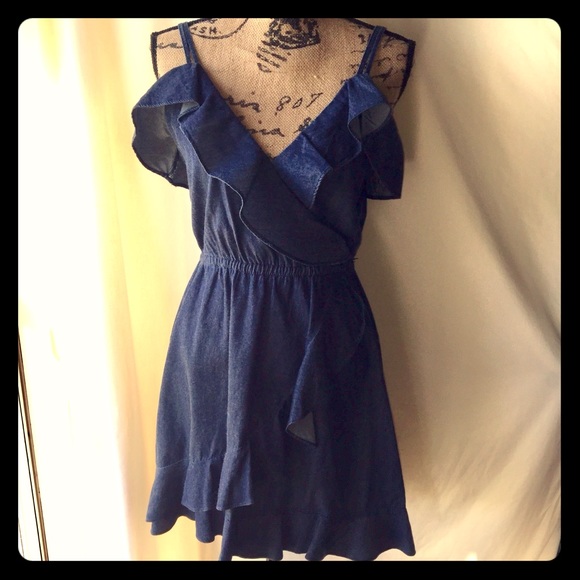 Dollhouse Dresses & Skirts - Dollhouse Denim Faux Wrap Ruffled Mini Dress